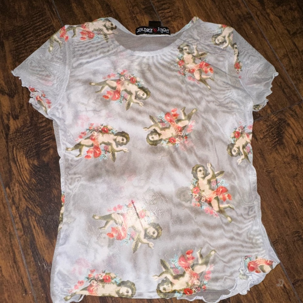 Mesh angel crop top size medium fits a small/medium